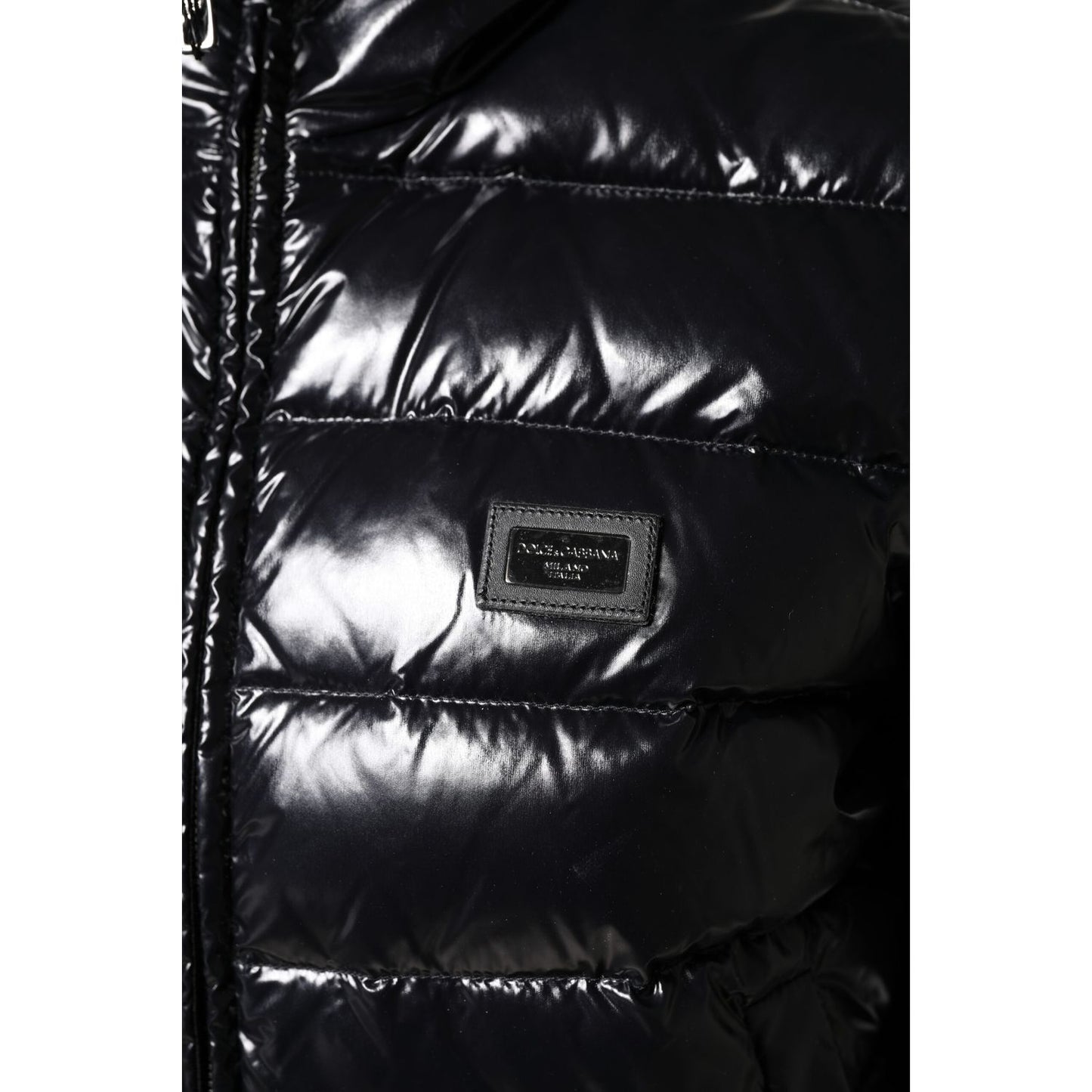 Dolce & Gabbana Black Logo Plaque Full Zip Puffer Jacket