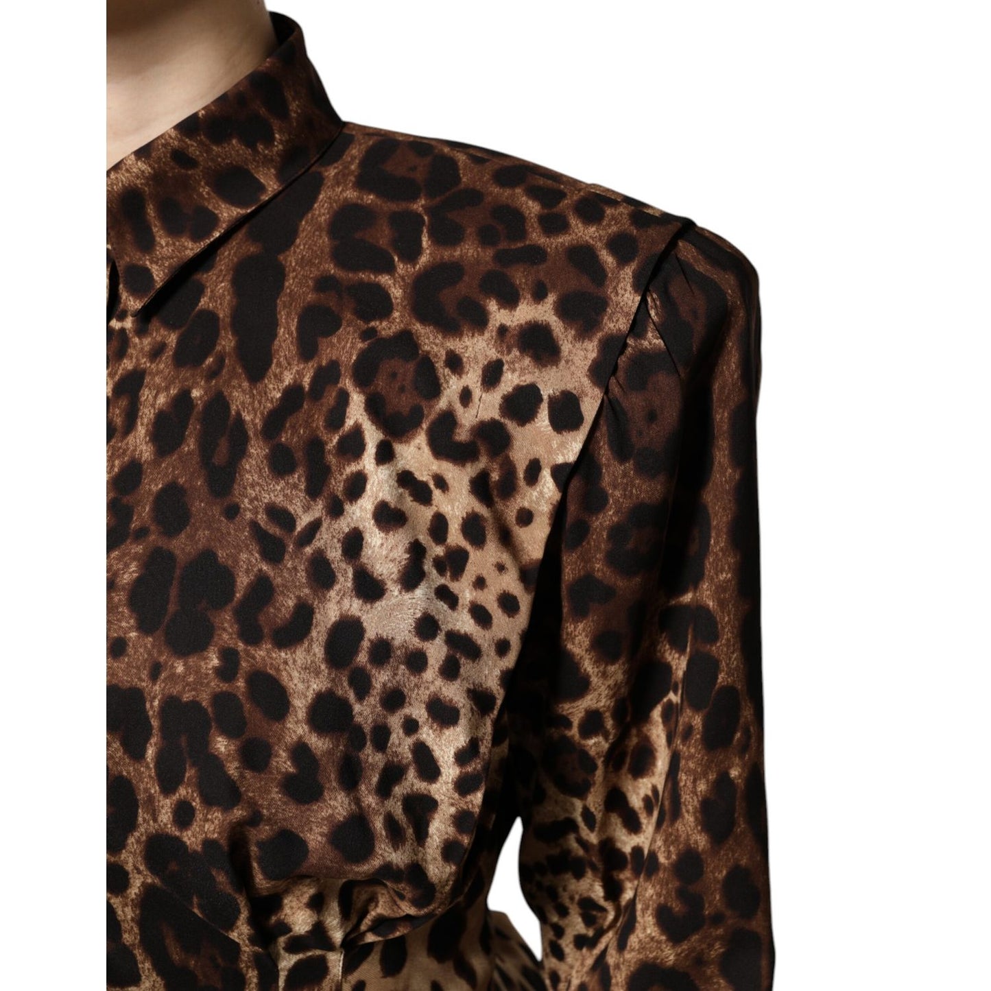 Dolce & Gabbana Brown Leopard Silk Button Down Coat Jacket