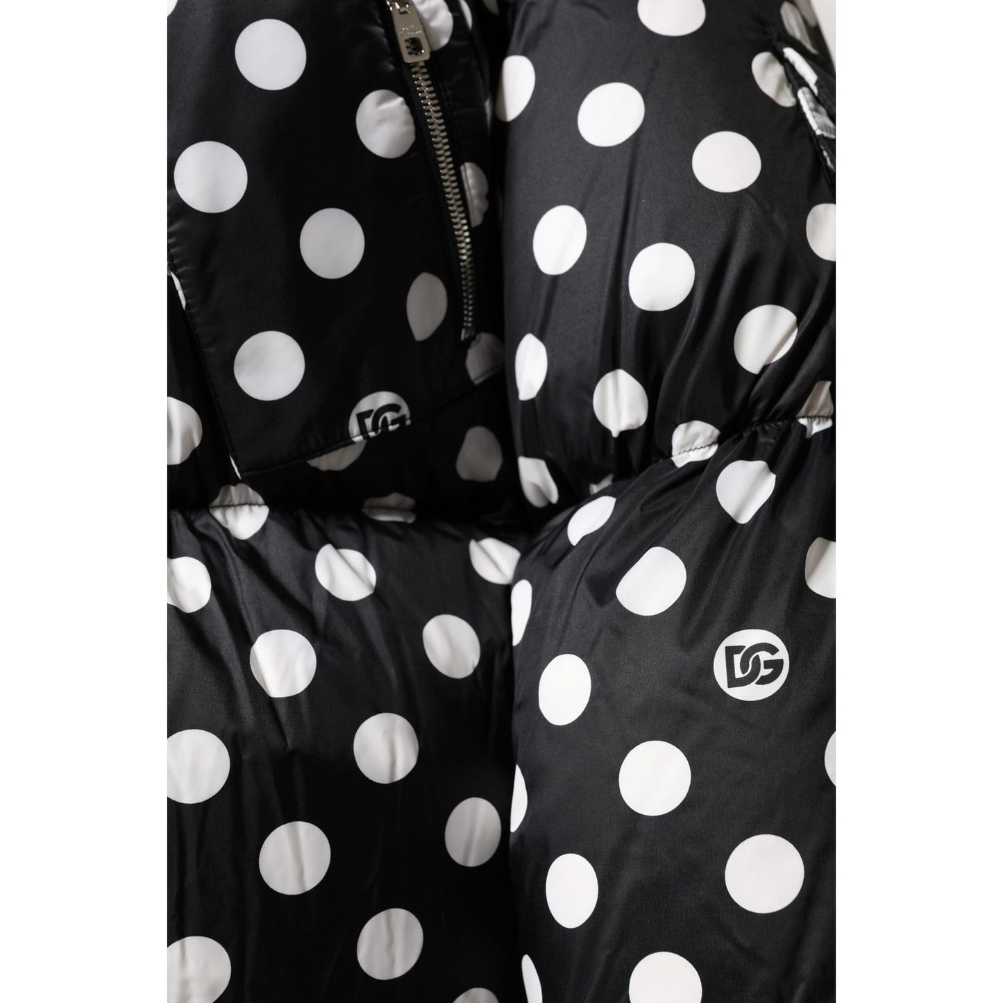 Dolce & Gabbana Black White Polka Dot Full Zip Puffer Jacket