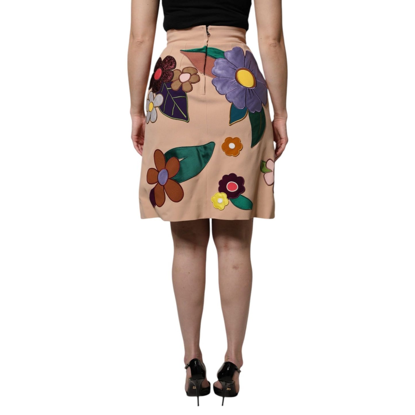Dolce & Gabbana Beige Floral High Waist Pencil Cut Skirt