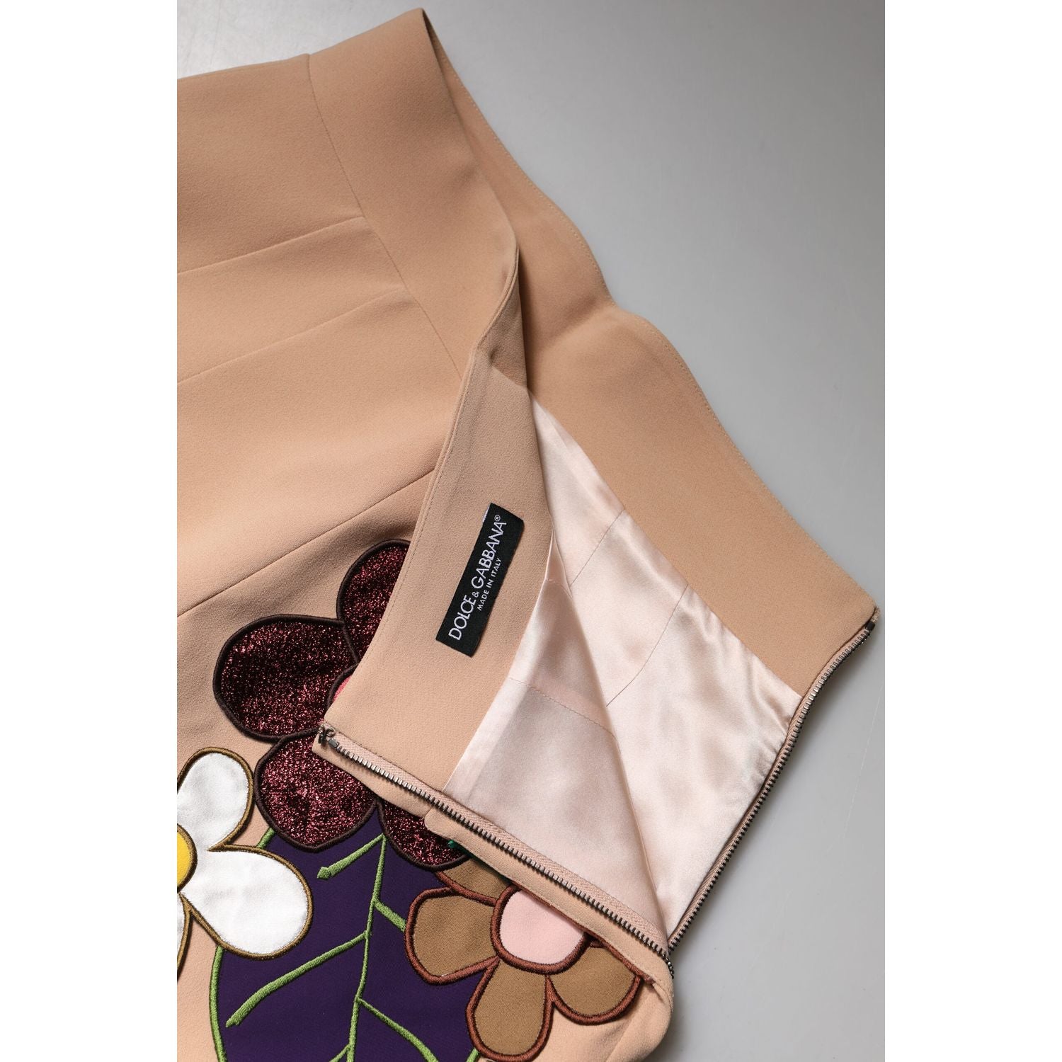 Dolce & Gabbana Beige Floral High Waist Pencil Cut Skirt