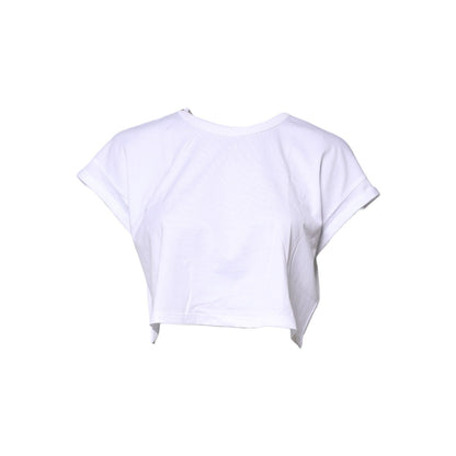 Dolce & Gabbana White Cotton Crew Neck Cropped T-shirt Top