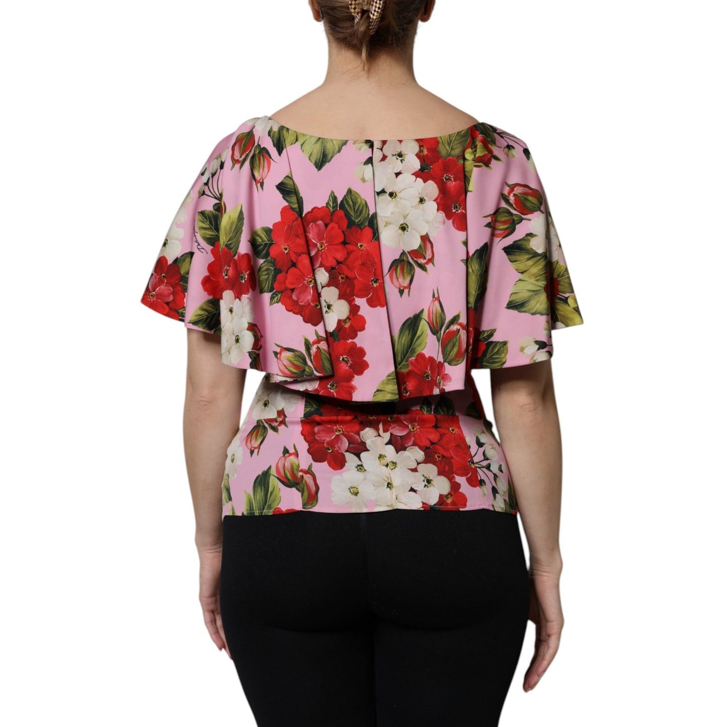 Dolce & Gabbana Pink Floral Silk Short Sleeves Blouse Top