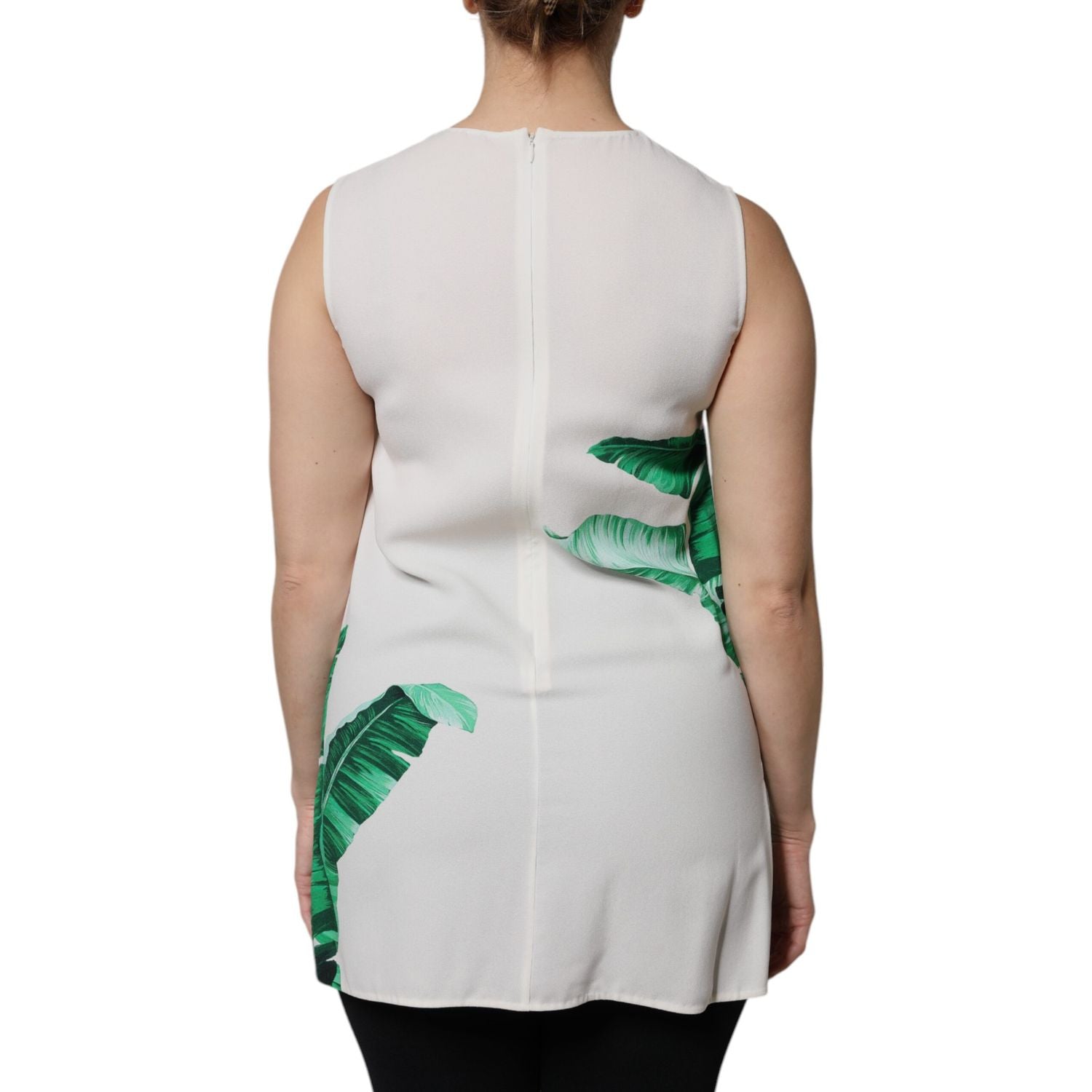 Dolce & Gabbana White Banana Leaf Print Round Neck Tank Top