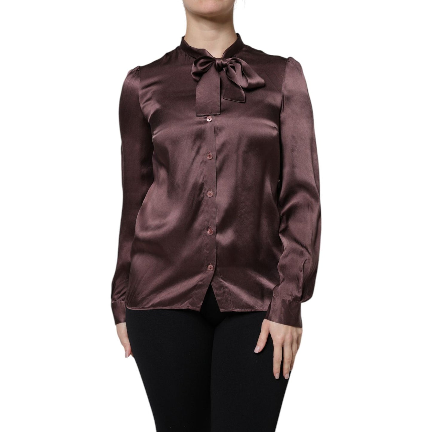 Dolce & Gabbana Brown Ascot Collar Long Sleeve Blouse Top