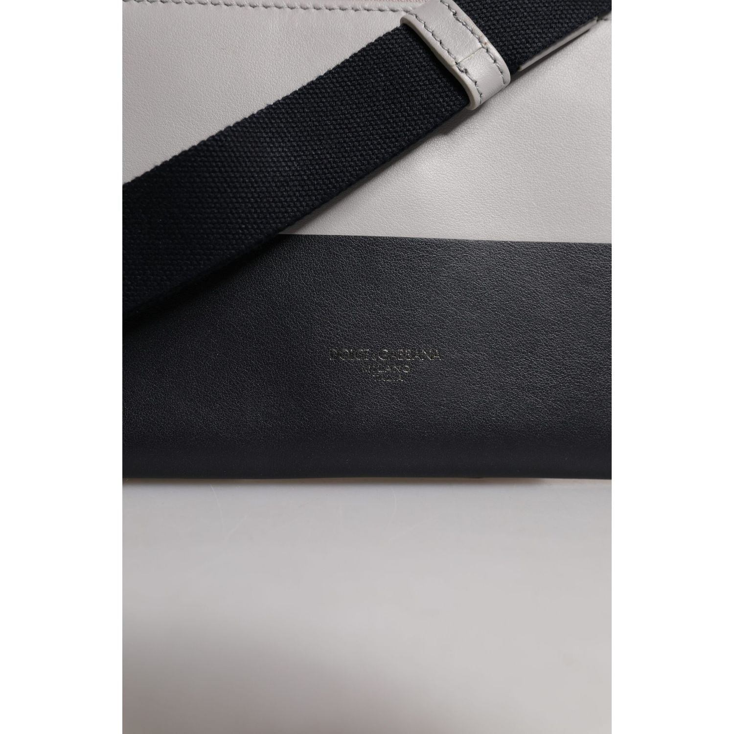 Dolce & Gabbana Black White Leather Logo Embossed Crossbody Bag