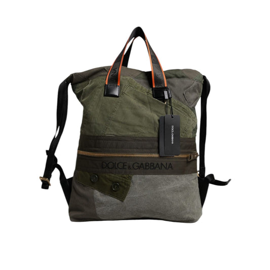 Dolce & Gabbana Military Green Patchwork Rucksack Backpack Bag