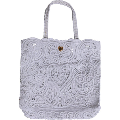 Dolce & Gabbana White Cordonetto Lace Beatrice Tote Shopping Bag