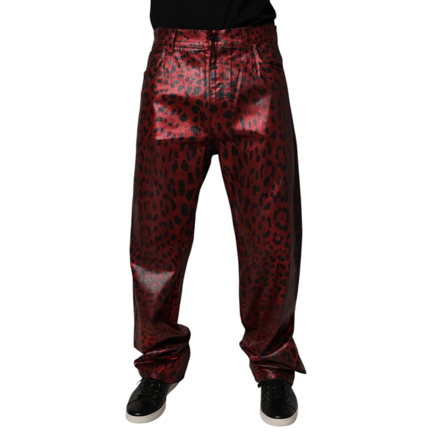 Dolce & Gabbana Red Leopard Cotton Straight Men Denim Jeans