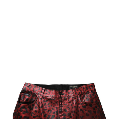 Dolce & Gabbana Red Leopard Cotton Straight Men Denim Jeans