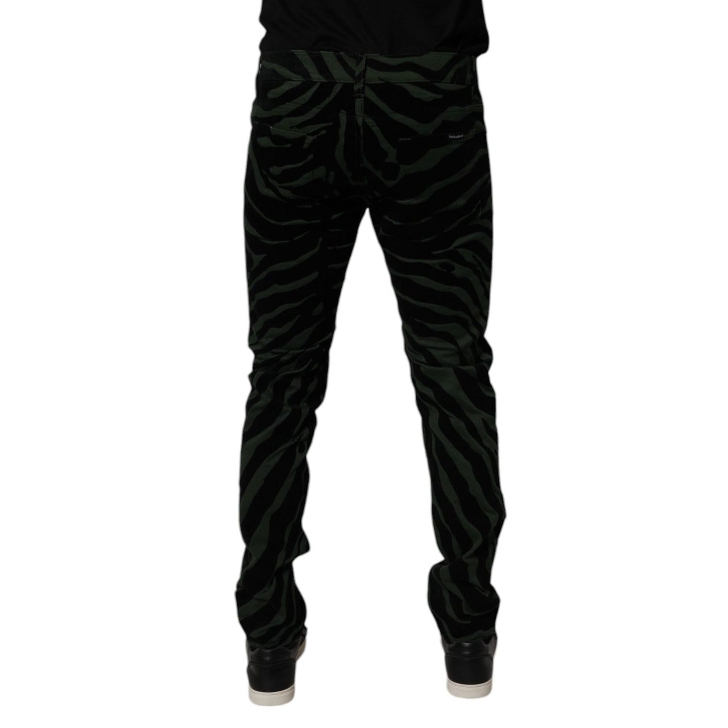 Dolce & Gabbana Black Green Stripes Cotton Skinny Denim Jeans