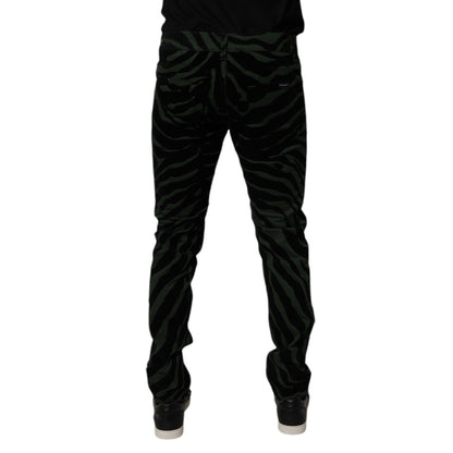 Dolce & Gabbana Black Green Stripes Cotton Skinny Denim Jeans