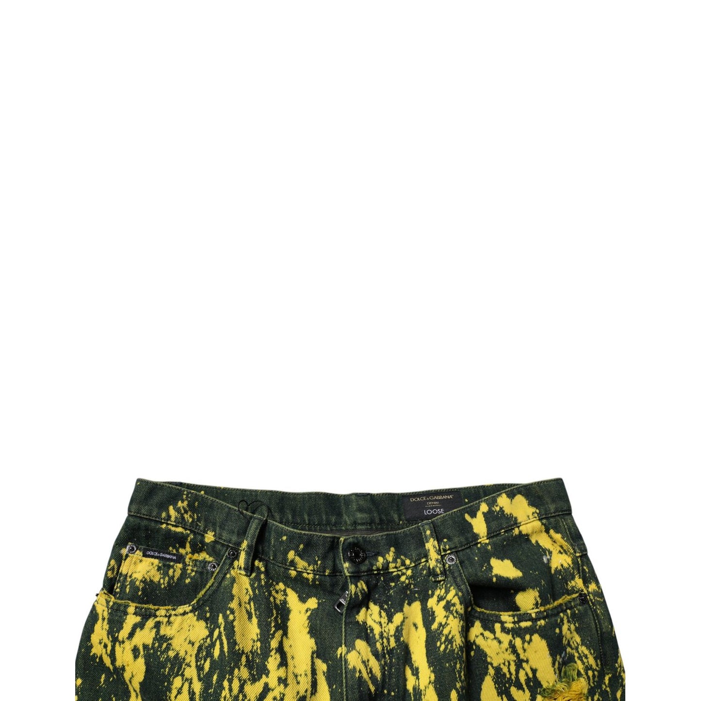 Dolce & Gabbana Black Yellow Tie Dye Tattered Skinny Men Denim Jeans