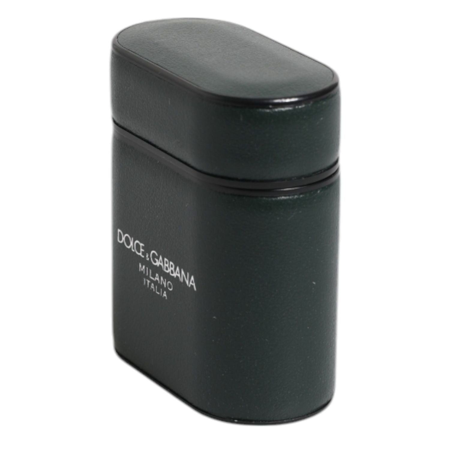 Dolce & Gabbana Green Calfskin Leather Logo Print Flip Holder Airpods Case