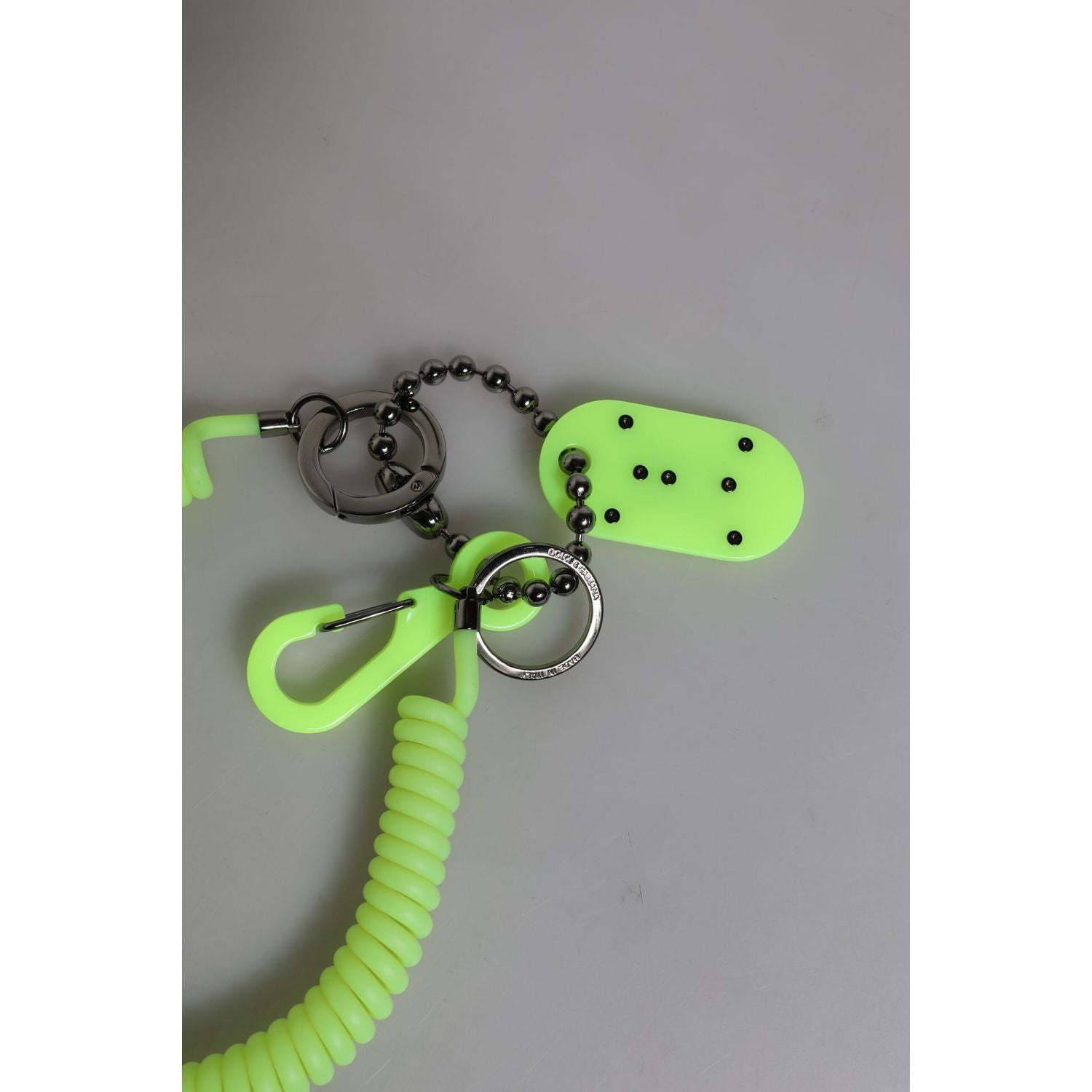 Dolce & Gabbana Green Springy Key Holder DG Logo Men's Keychain Keyring