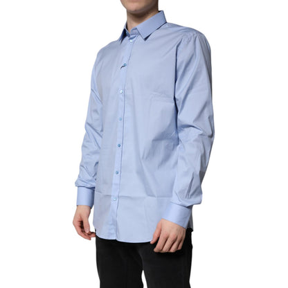 Dolce & Gabbana Light Blue Cotton GOLD Dress Formal Shirt