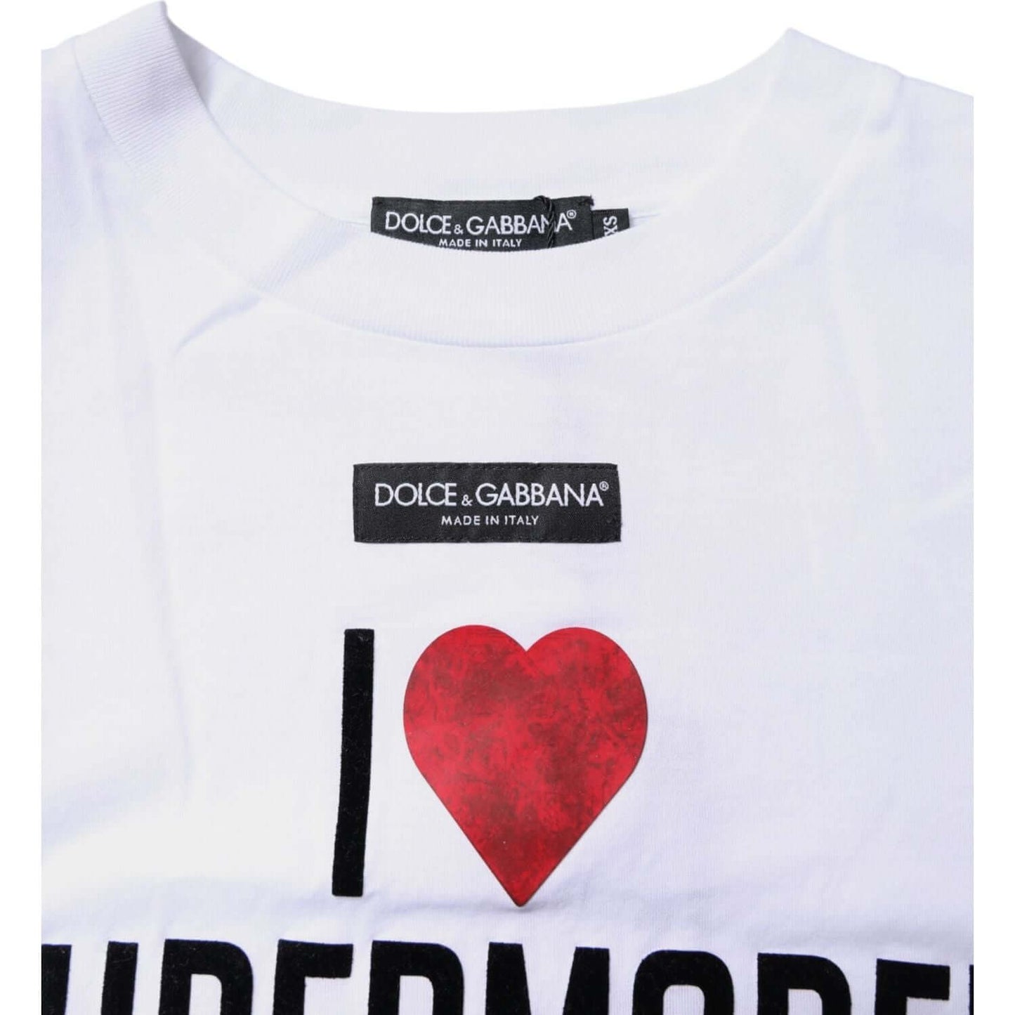 Dolce & Gabbana White Printed Round Neck Top Cotton T-shirt