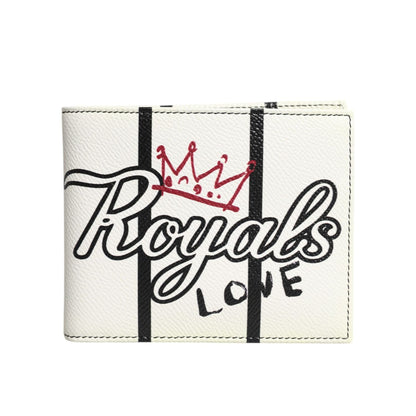 Dolce & Gabbana White Leather DG Crown Royals Bifold Card Holder Wallet