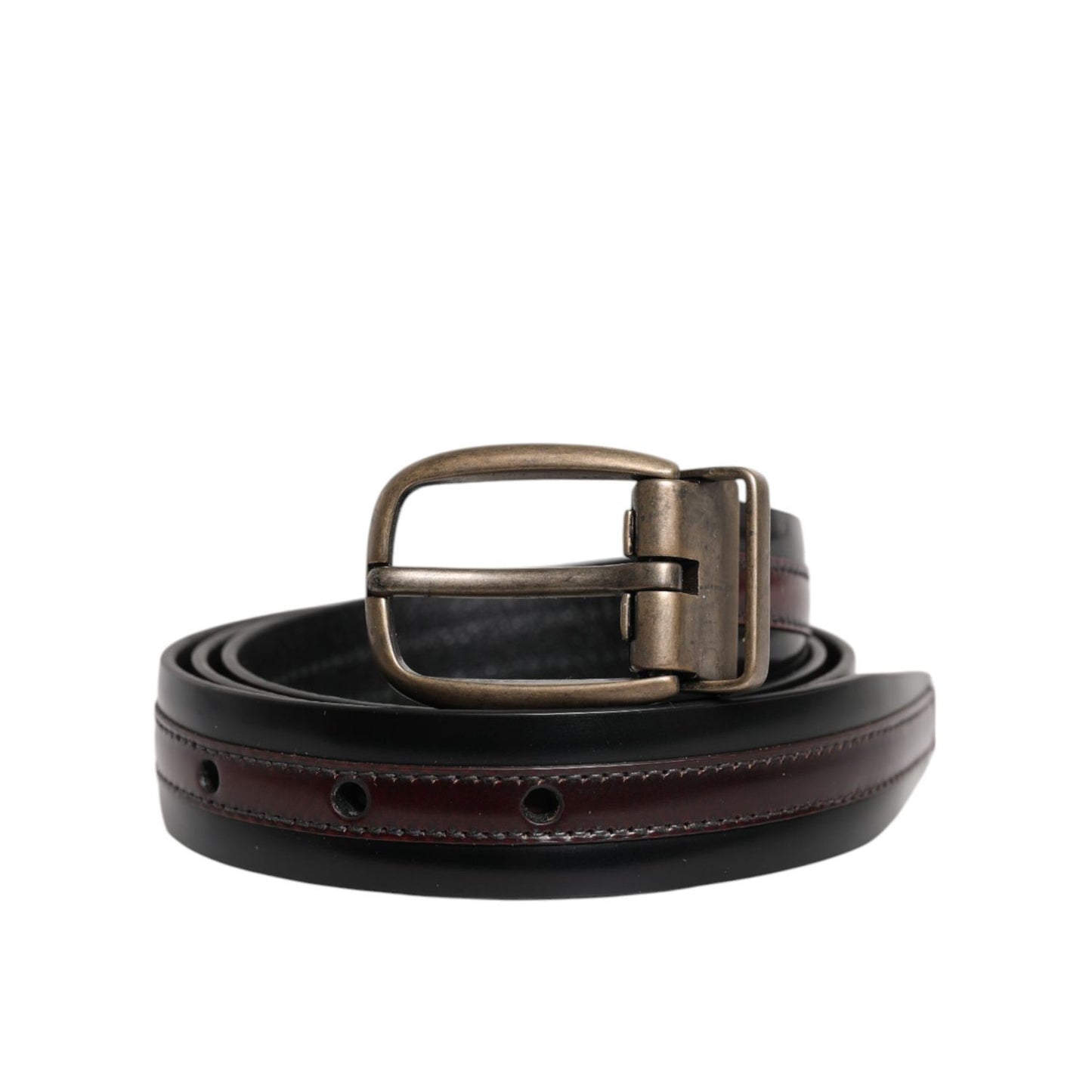 Dolce & Gabbana Black Burgundy Calfskin Metal Logo Buckle Belt