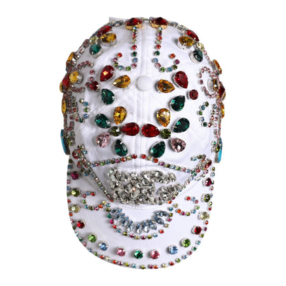 Dolce & Gabbana White Multicolor Crystal Embellish Baseball Cap