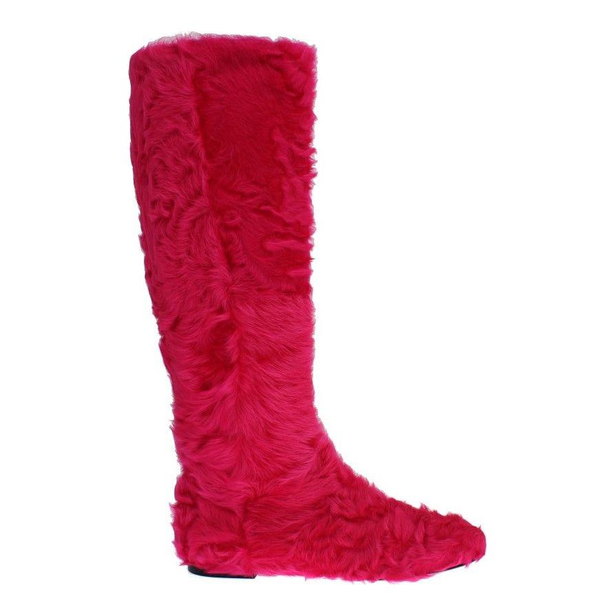 Dolce & Gabbana Elegant Pink Lambskin Fur Boots Dolce & Gabbana