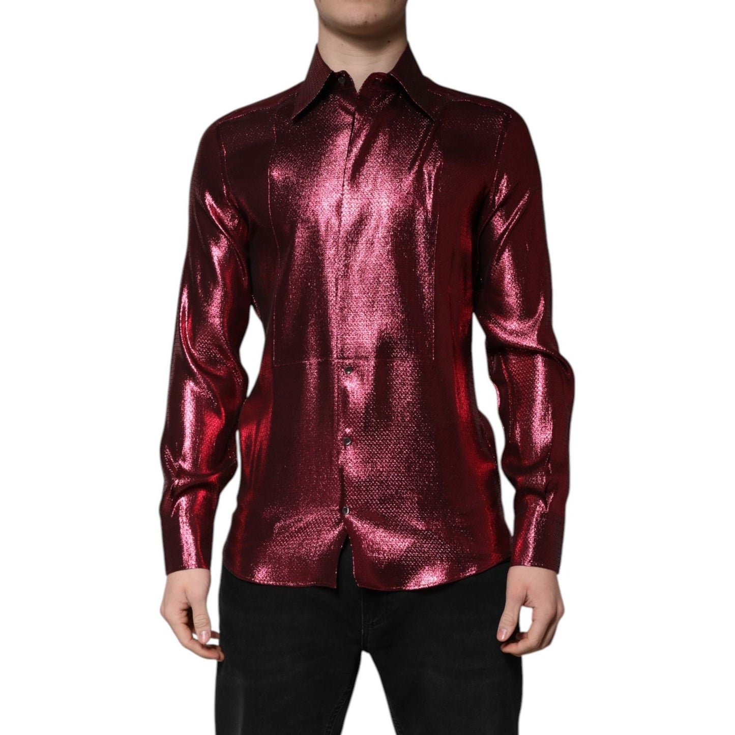Dolce & Gabbana Metallic Red Cotton GOLD Dress Formal Shirt