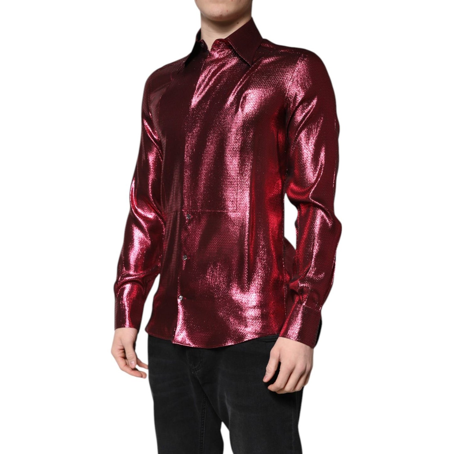 Dolce & Gabbana Metallic Red Cotton GOLD Dress Formal Shirt