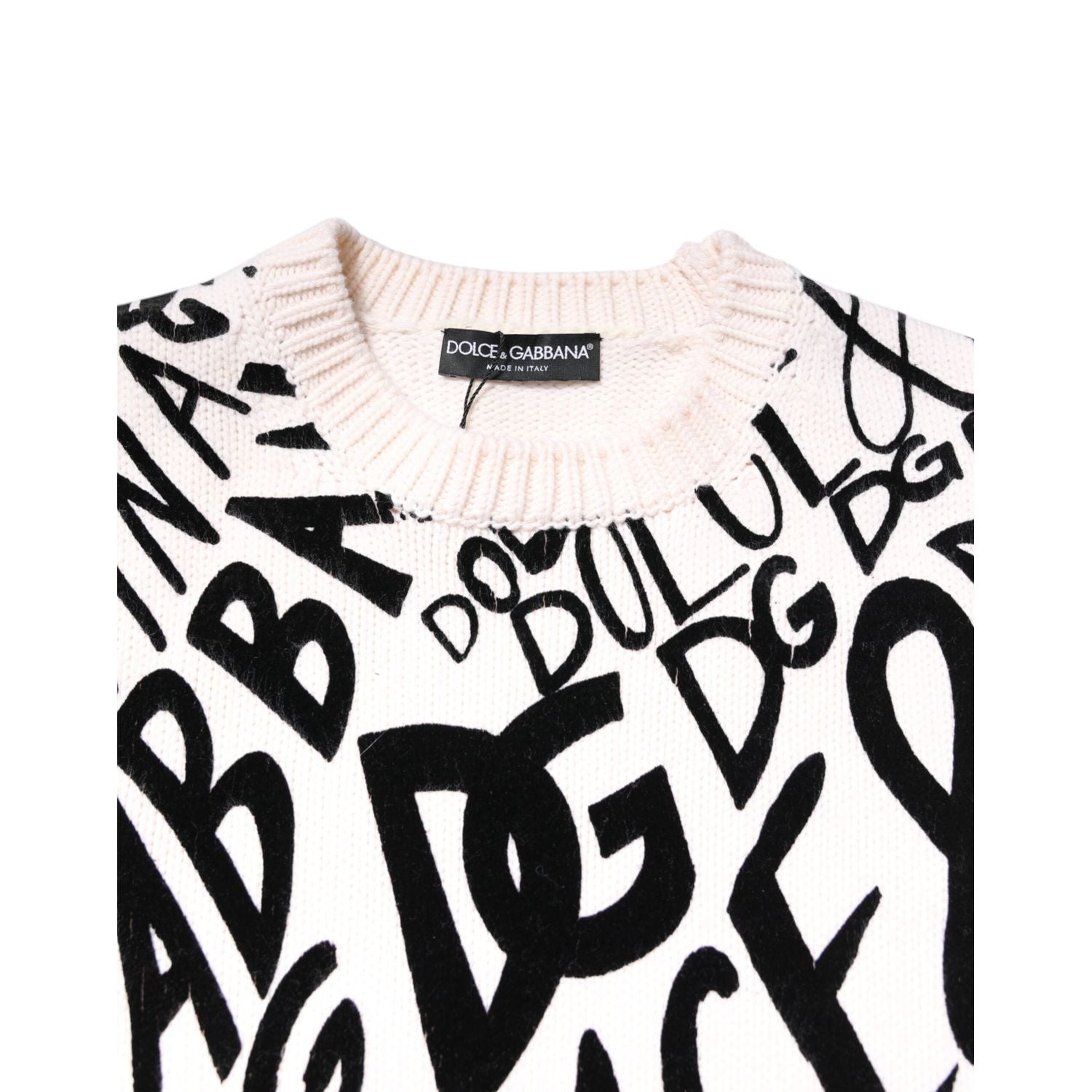 Dolce & Gabbana White Black Logo Print Women Pullover Sweater