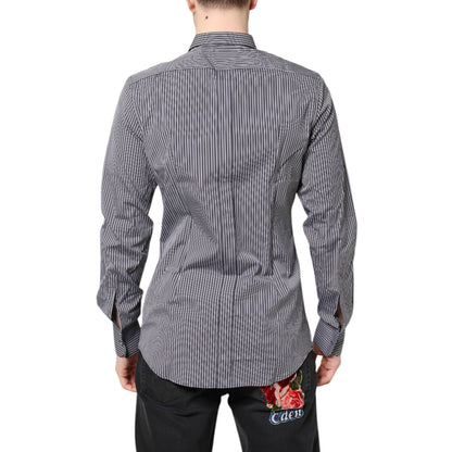 Dolce & Gabbana Black White Striped GOLD Formal Dress Shirt