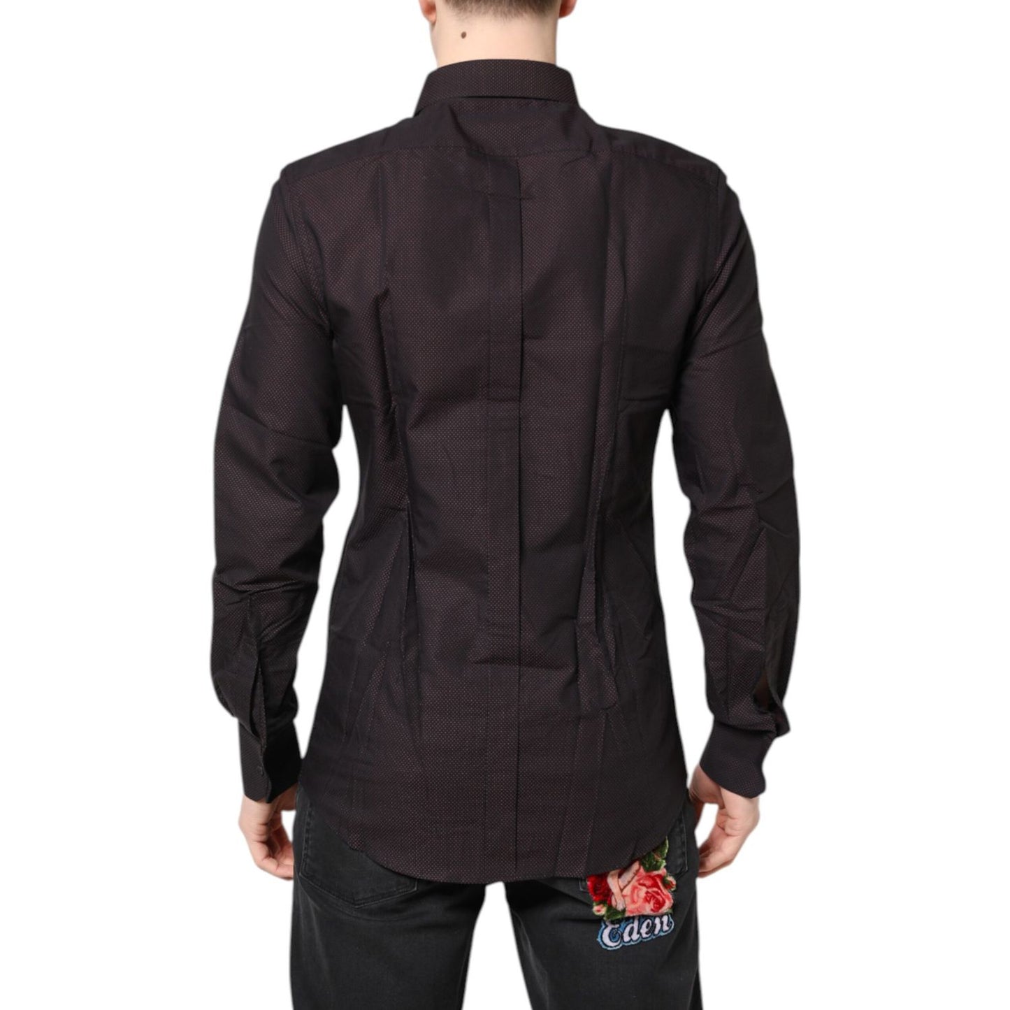 Dolce & Gabbana Maroon Jacquard Cotton GOLD Men Dress Shirt