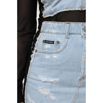 Dolce & Gabbana Black Blue Long Sleeves Denim Mini Dress