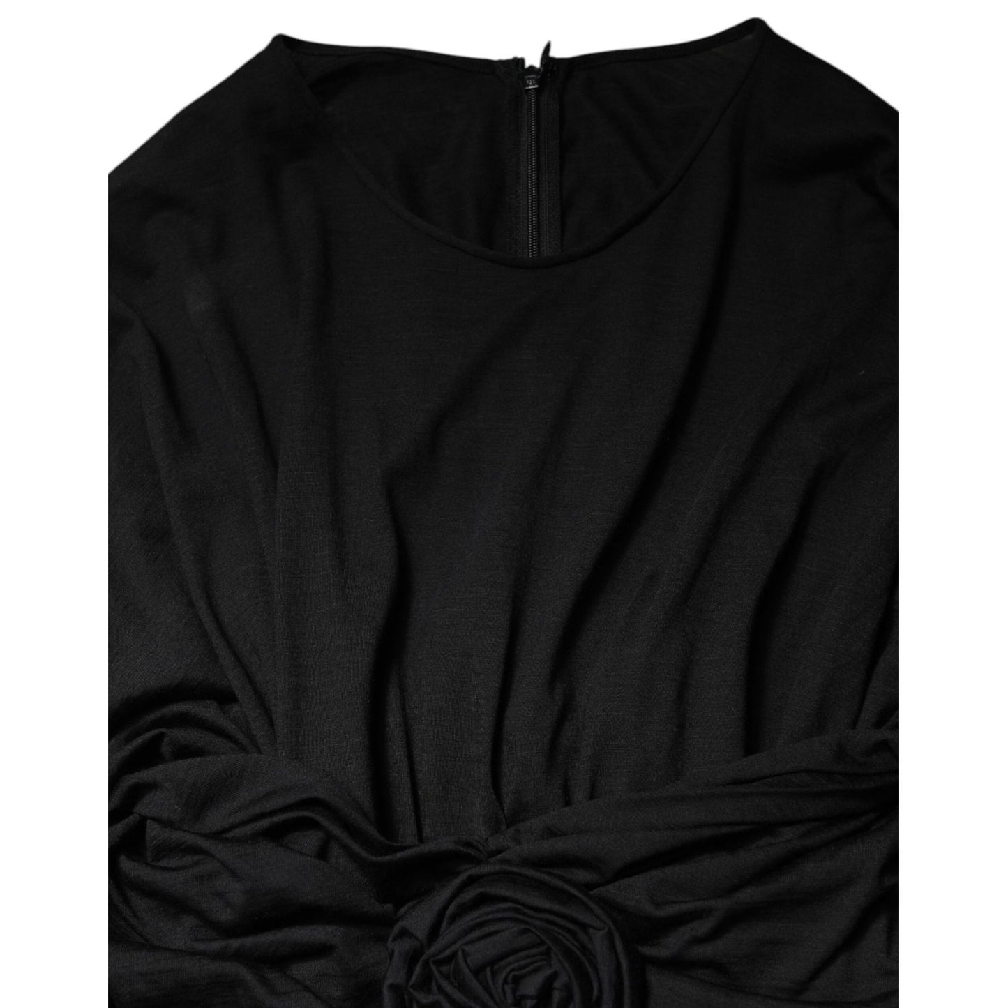 Dolce & Gabbana Black Wool Long Sleeves Sheath Midi Dress
