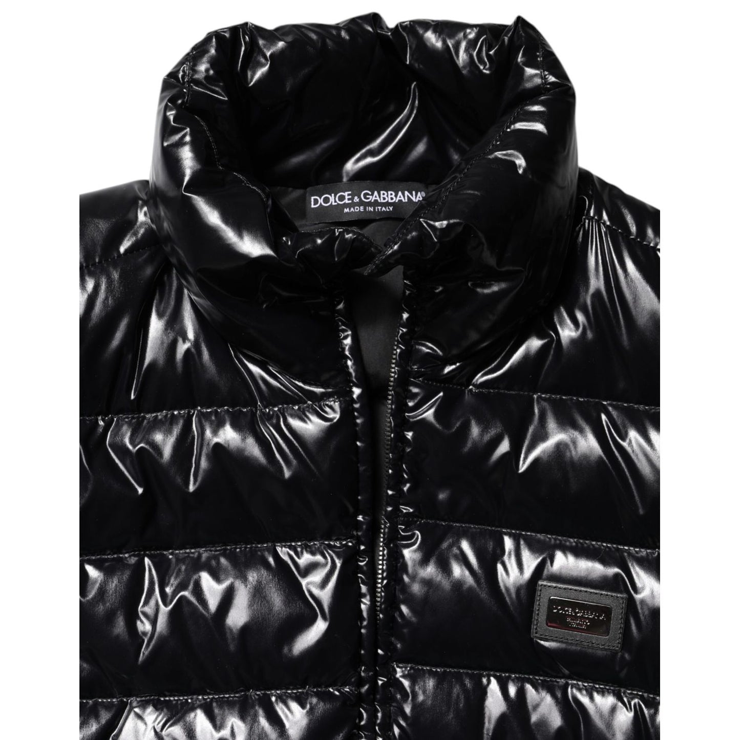 Dolce & Gabbana Black Logo Plaque Full Zip Puffer Jacket