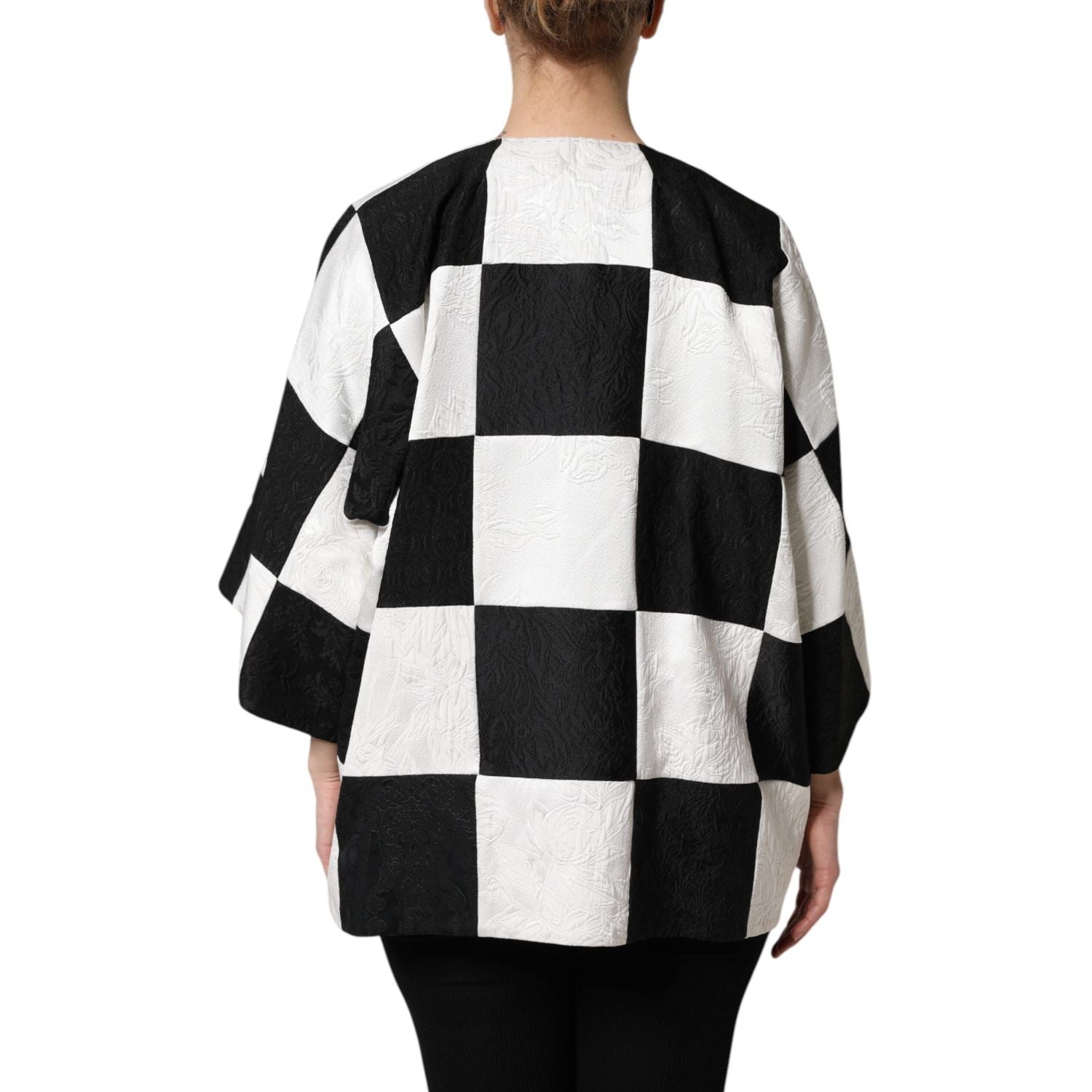 Dolce & Gabbana White Black Patchwork Jacquard Blazer Jacket