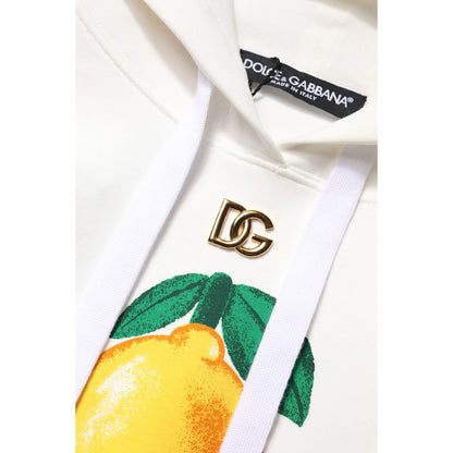 Dolce & Gabbana Ivory Cotton Printed Hooded Pullover Sweater