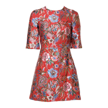 Dolce & Gabbana Red Floral Jacquard A-line Mini Dress