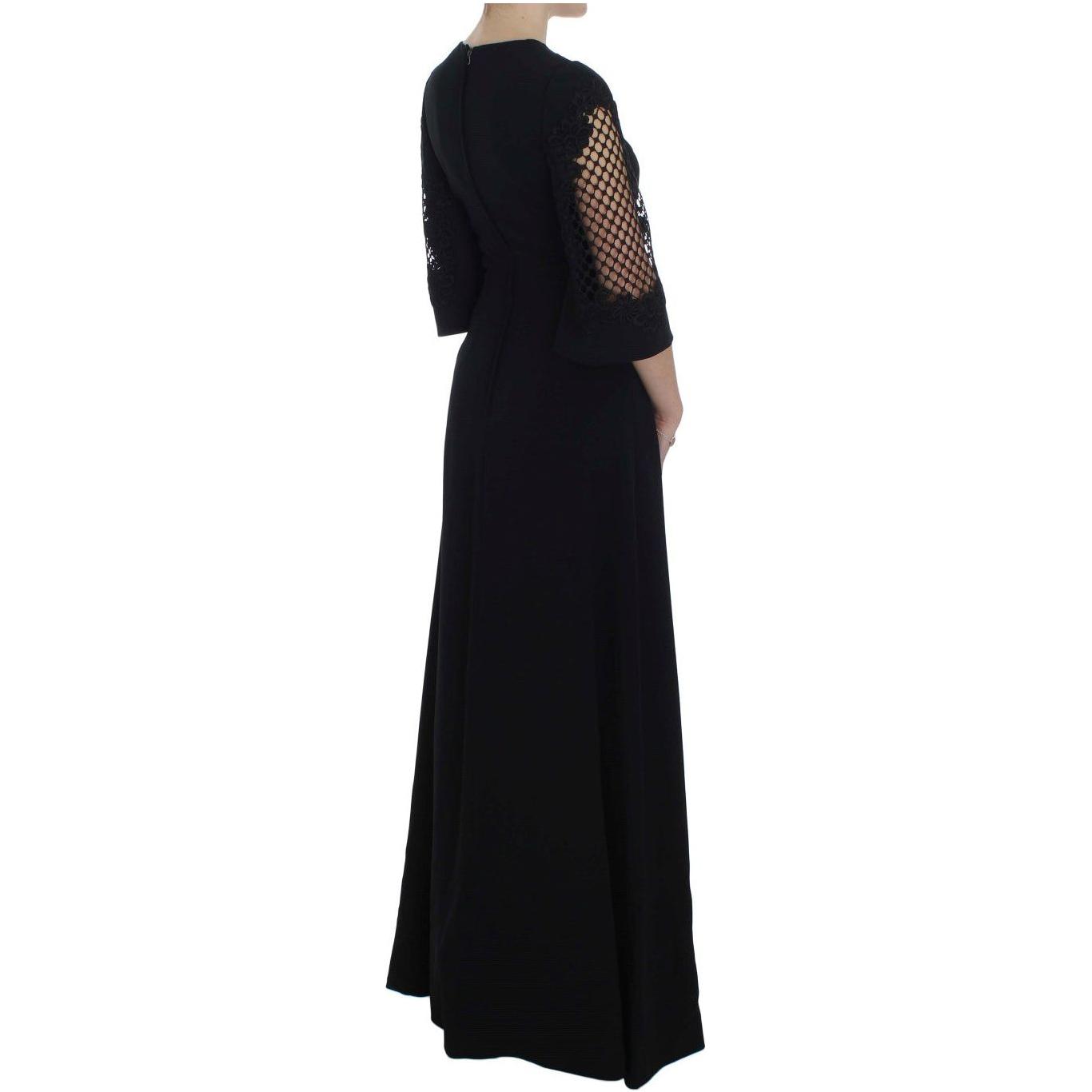 Dolce & Gabbana Elegant Black Wool Cutout Maxi Dress Dolce & Gabbana