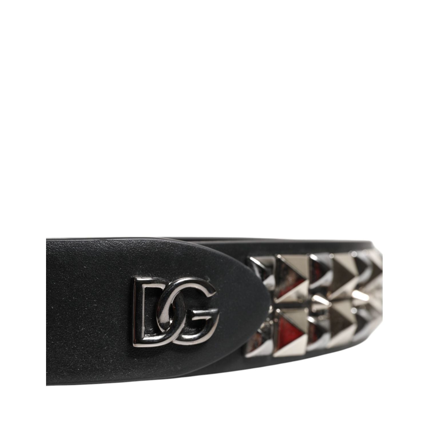 Dolce & Gabbana Black Calf Leather Studded Silver Buckle Belt