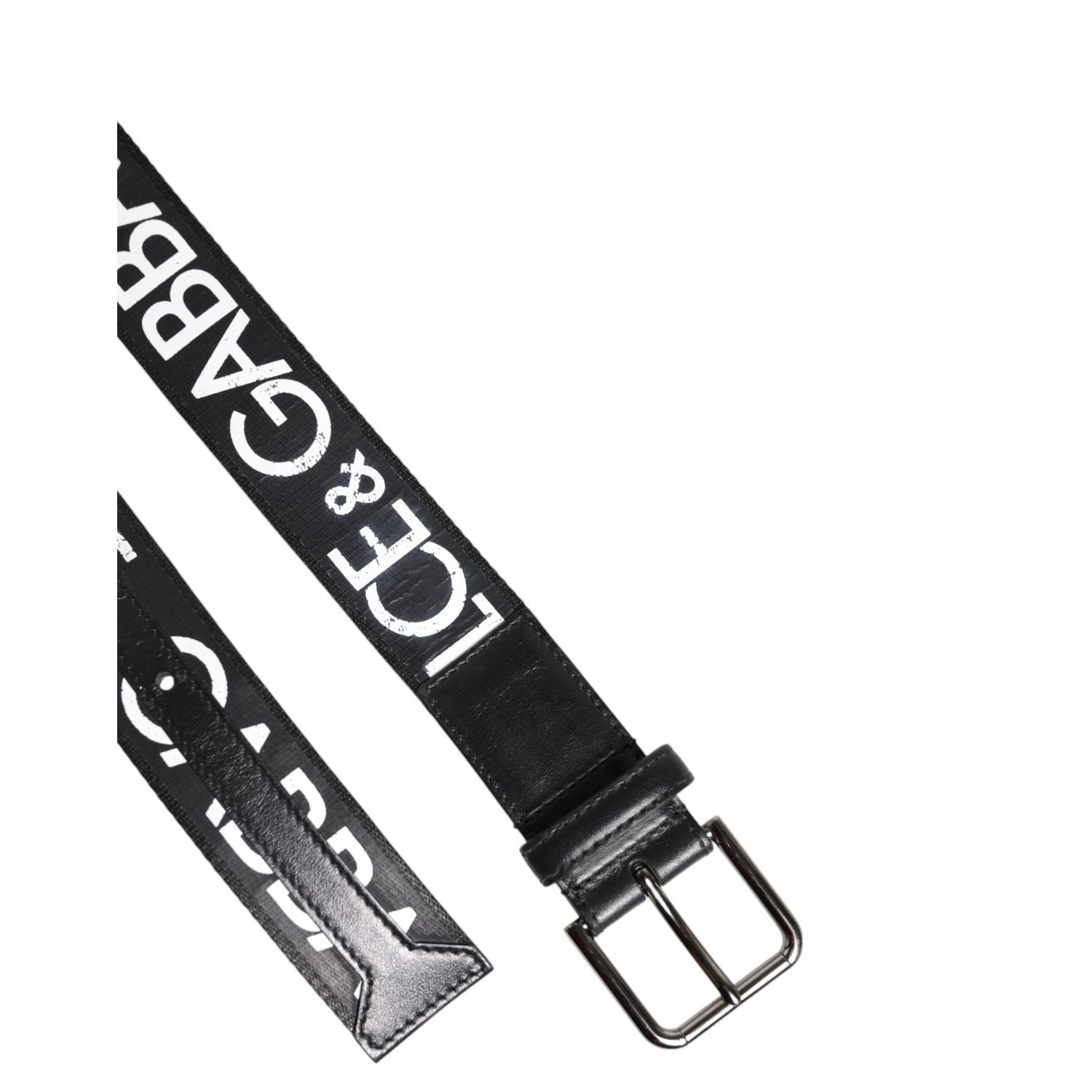 Dolce & Gabbana Black White DG Logo Brass Metal Buckle Belt