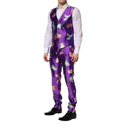 Dolce & Gabbana Purple Silk Animal Print 3 Piece Suit