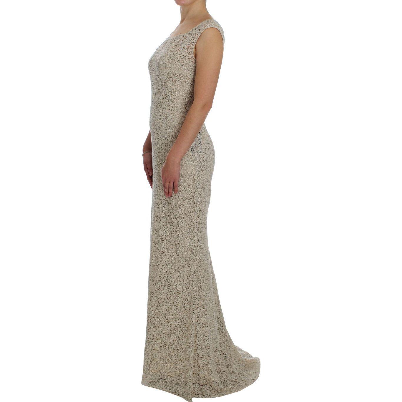 优雅米色花卉镂空长裙