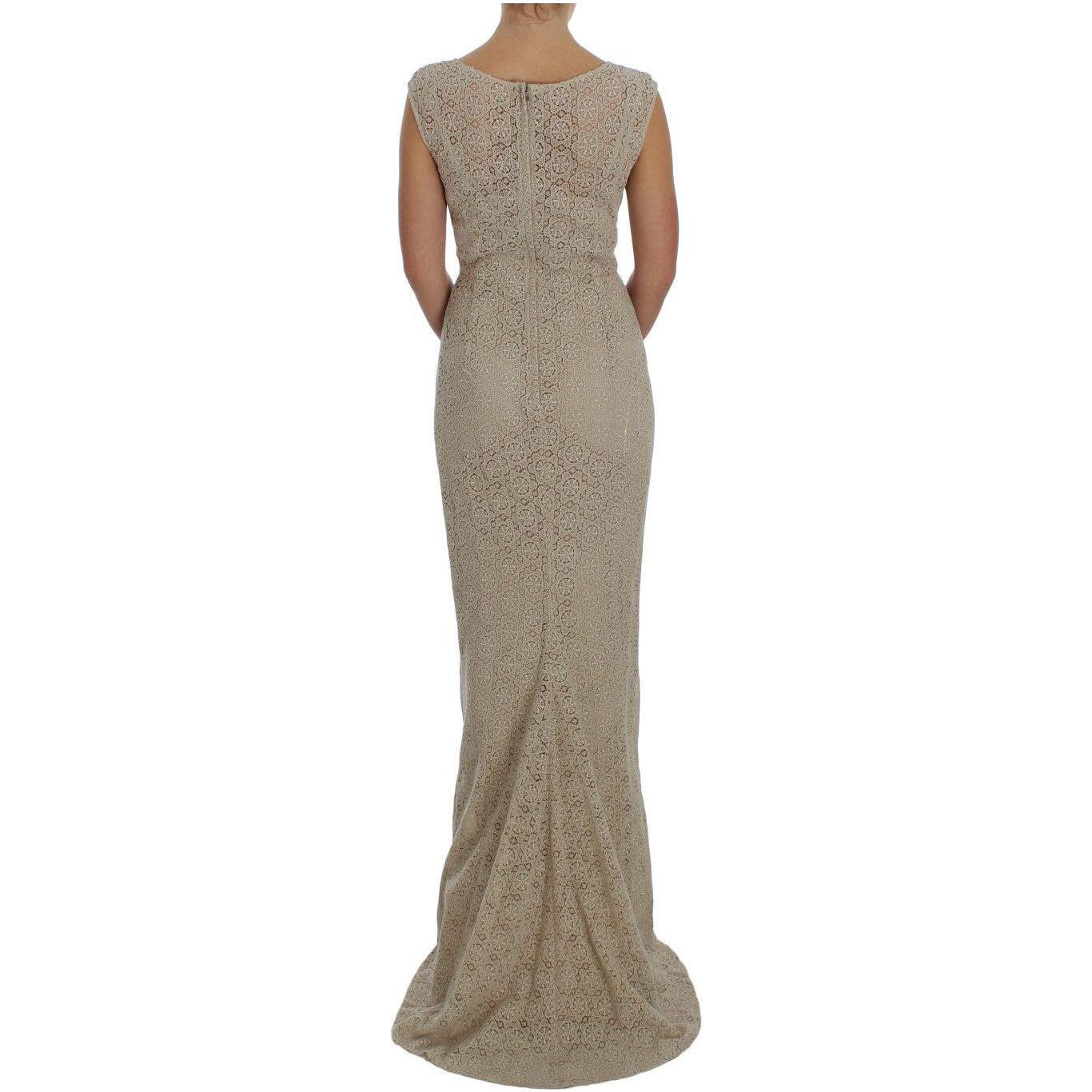 优雅米色花卉镂空长裙