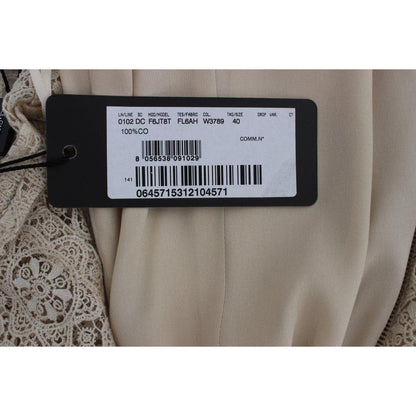 Dolce & Gabbana Beige Ricamo Cutout Cotton Sheath Dress