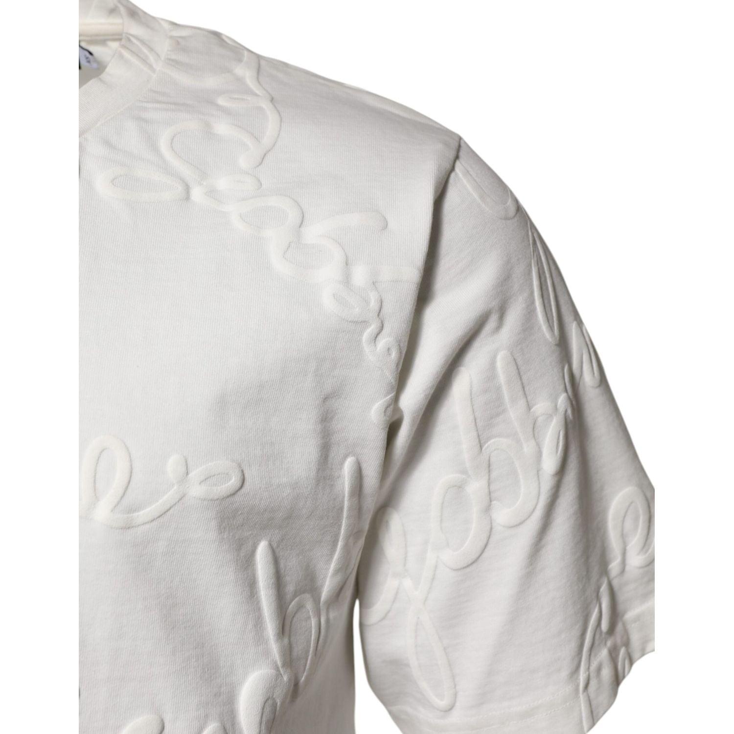 Dolce & Gabbana White Cotton Logo Embossed Crew Neck T-shirt