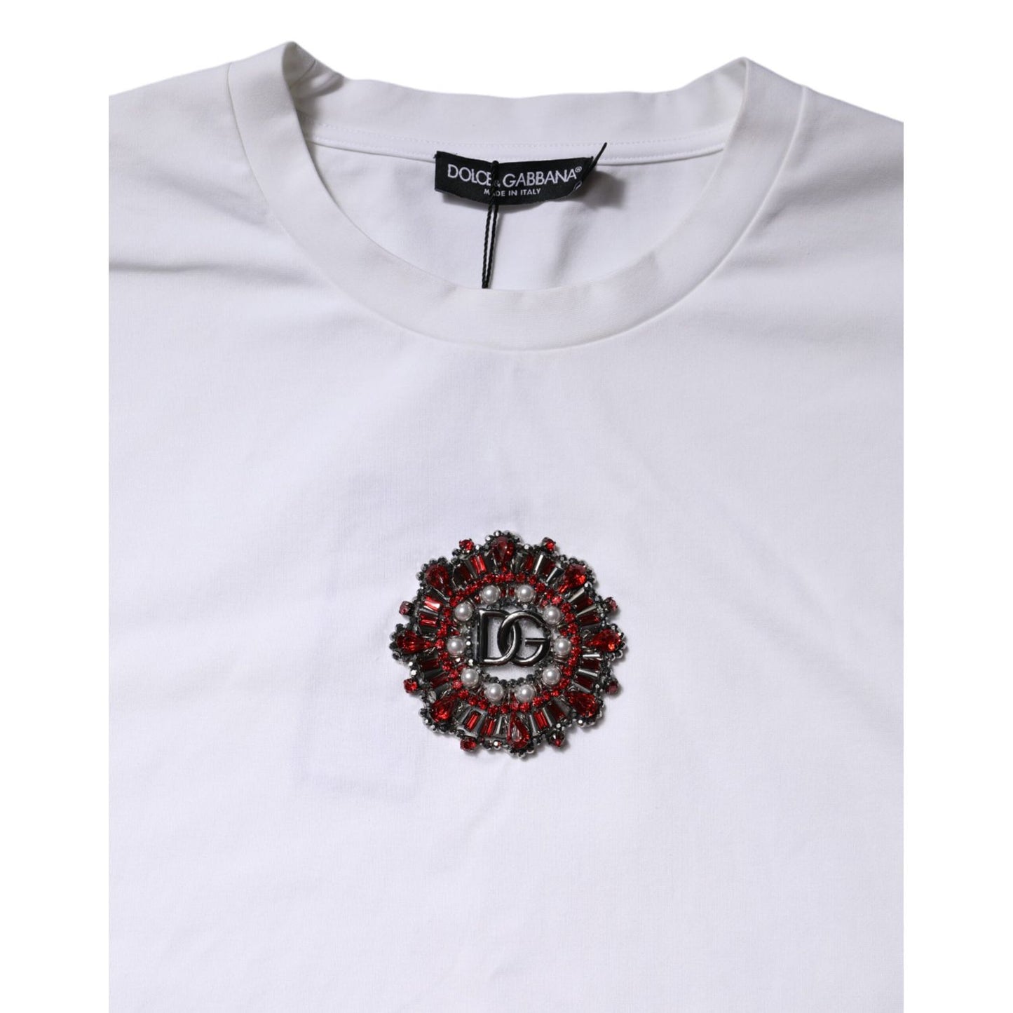 Dolce & Gabbana White Logo Embellish Short Sleeves T-shirt