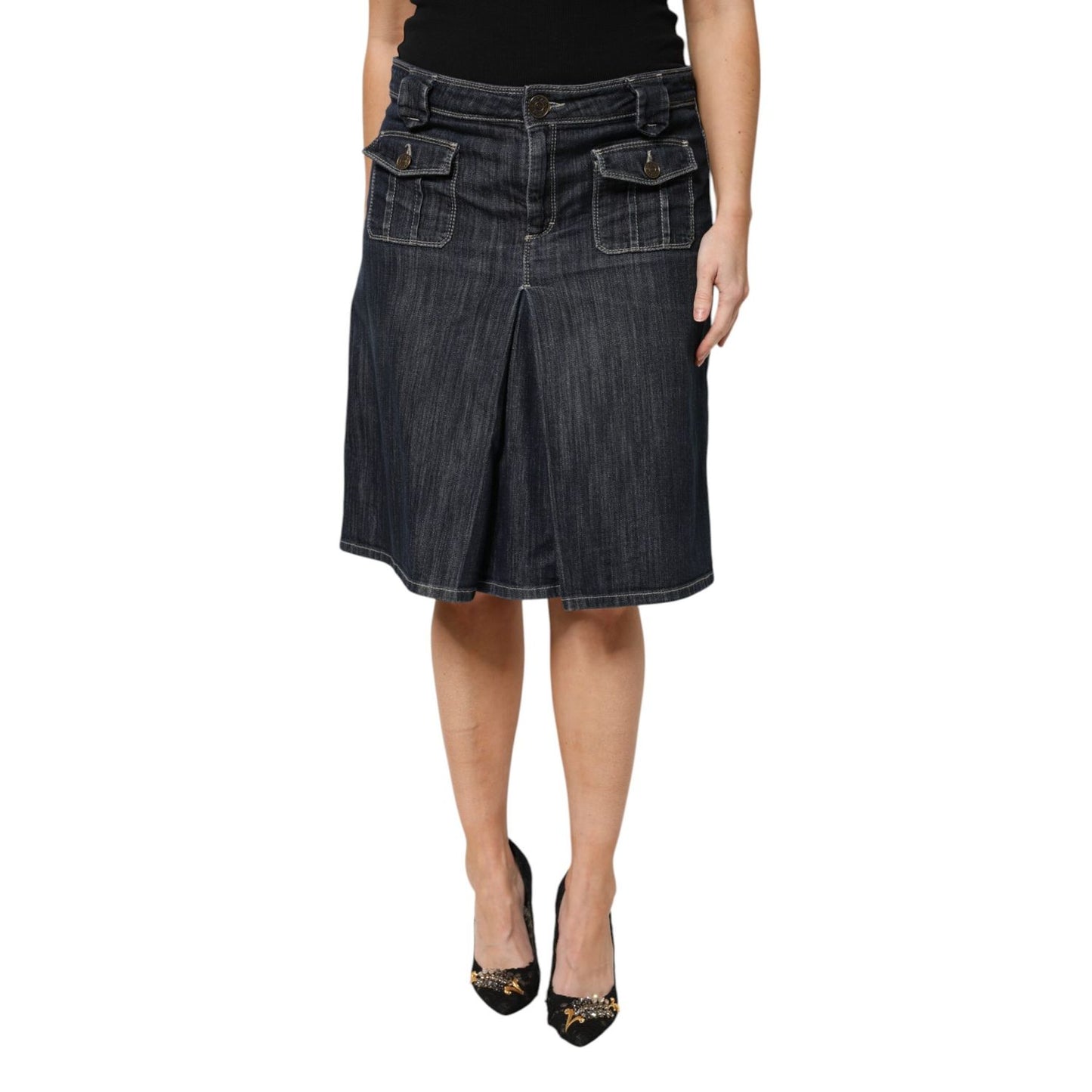 Escada Black Cotton Blend Denim Top Skirt Casual Set