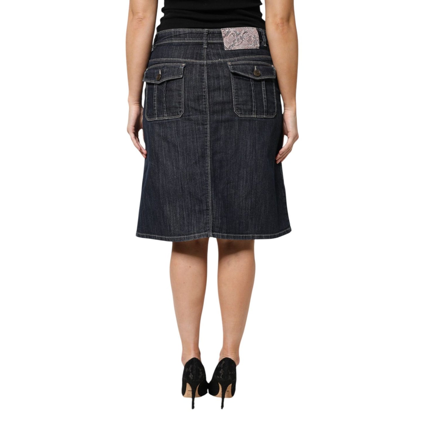 Escada Black Cotton Blend Denim Top Skirt Casual Set
