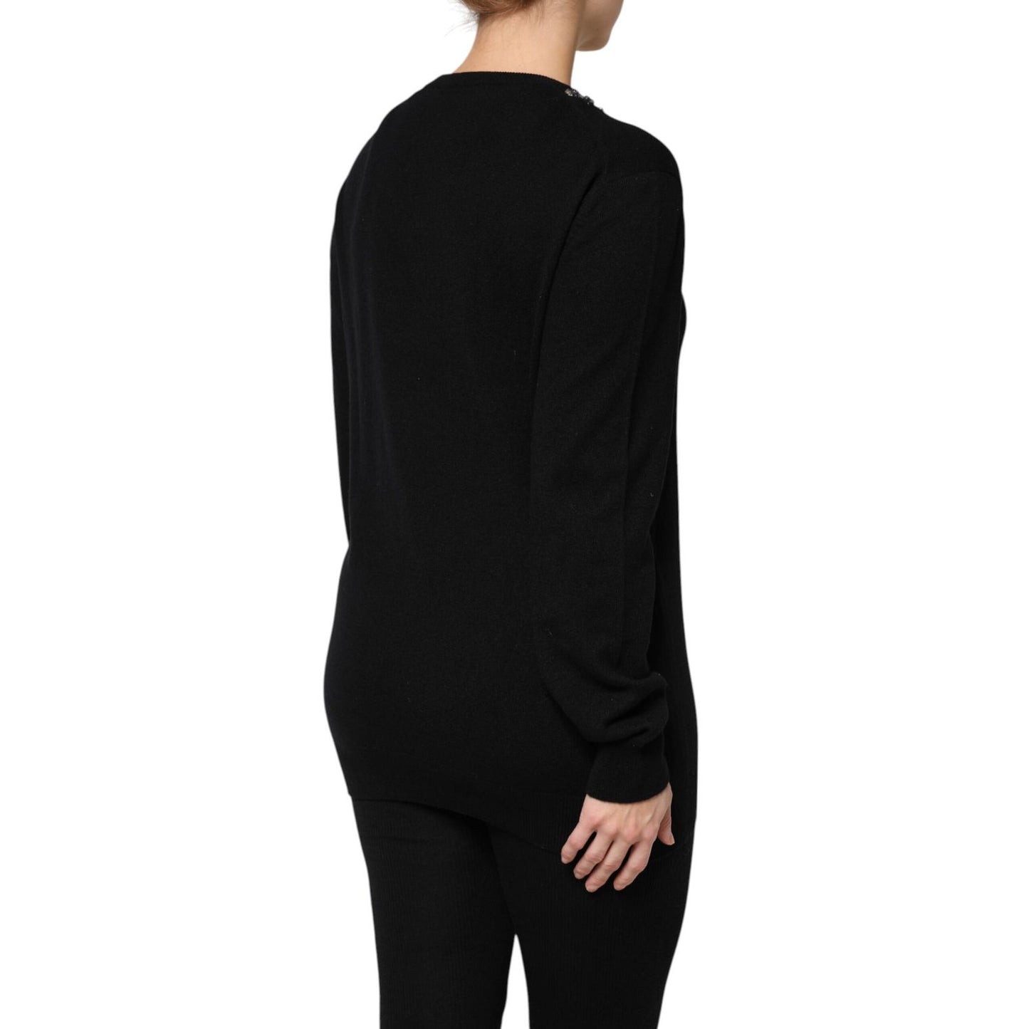Dolce & Gabbana Black Cashmere Crystal Embellished Sweater