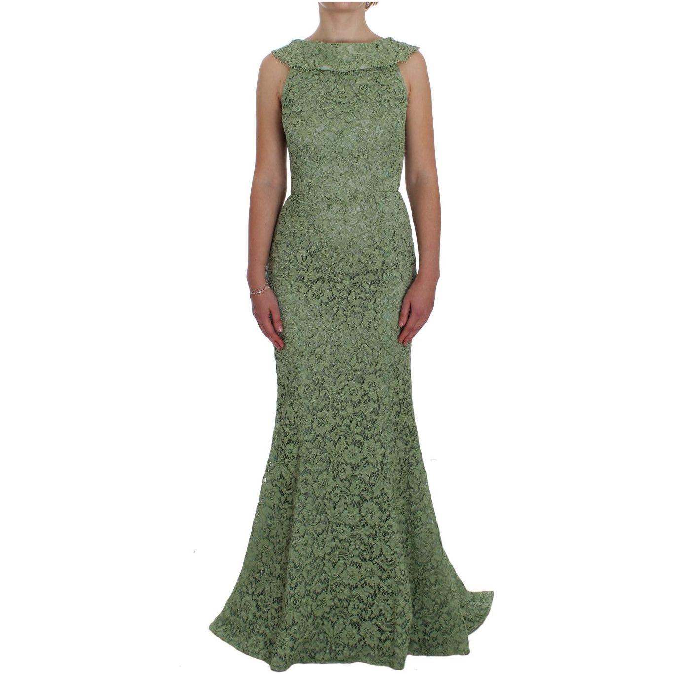 Dolce & Gabbana Elegant Green Floral Lace Maxi Dress Dolce & Gabbana