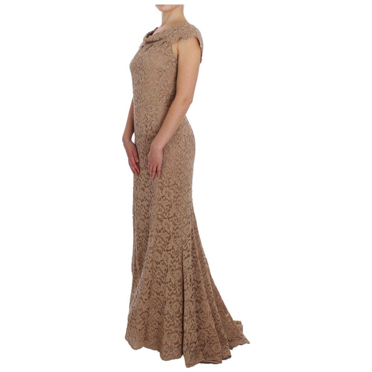 优雅粉色花卉蕾丝长裙